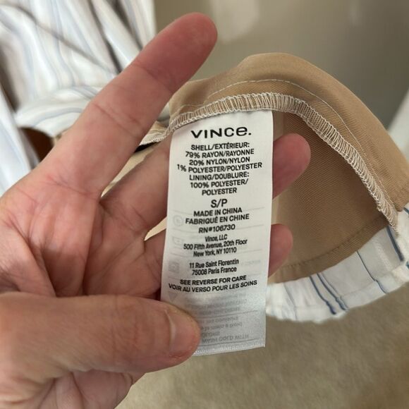 NWT Vince Womens Dress White Blue Drapey Stripe Shirred Short Sleeve Midi $375 - Picture 8 of 11